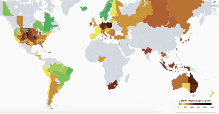 Picture of a world map showing areas of carbon intensity