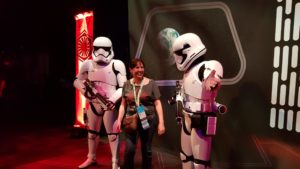 Elaine enjoys catching up with some Star Wars Storm Troopers.