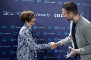 Emma Roffey and Vincent Campfens at the Global Advocacy Awards at Cisco Live Barcelona 2020