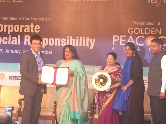 Representatives from Cisco India accept the Golden Peacock Award for Corporate Social Responsibility 