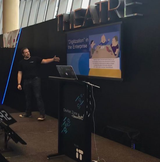 Hank Preston presenting about programmable networks at Cisco Live in Melbourne, Australia