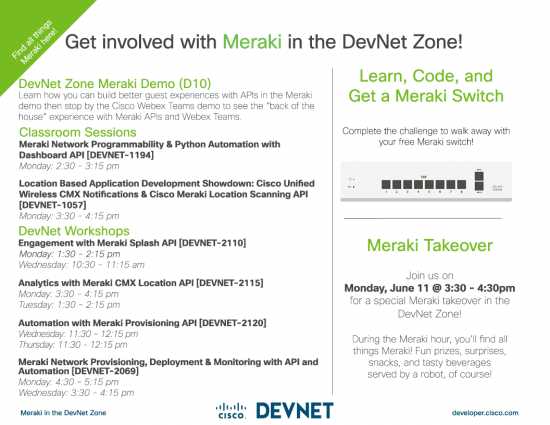 Meraki Sessions and Activities in The DevNet Zone at Cisco Live Orlando