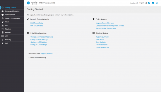 The new, improved user interface for the RV260W router