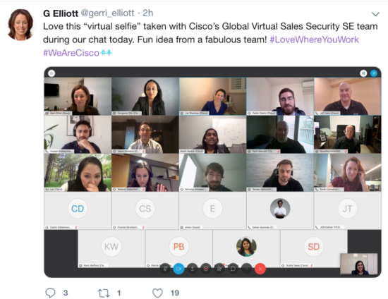 Gerri Elliott's tweet with a screengrab of her meeting with Burcu's team of SE's.