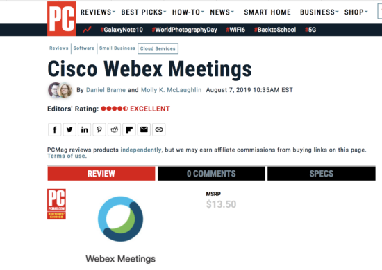 Webex was named a PC Magazine "Editor's Choice".