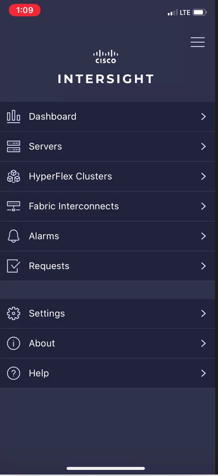 Intersight Mobile App homepage