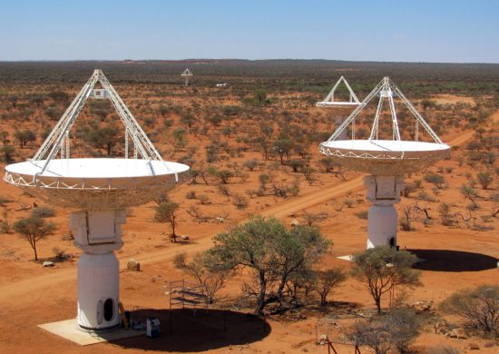 CSIRO's ASKAP antennas at the Murchison Radio-astronomy Observatory in Western Australia, 2010. Image Credit: CSIRO.