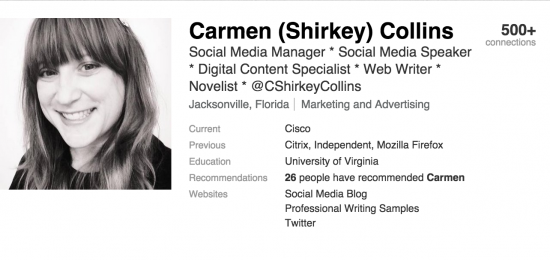Carmen's LinkedIn profile