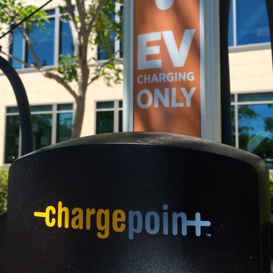 Chargepoint stations can be found in parking lots at different Cisco buildings around the world