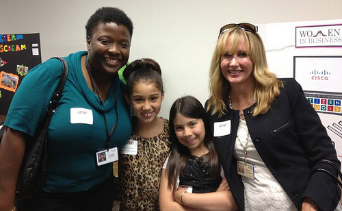 Cisco Citizen Teachers of the Year Kimone Gooden and Denise Lombard with two of their students.