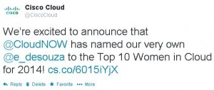 Evelyn de Souza named to CloudNOW Top Women in Cloud Innovation Awards, 2014