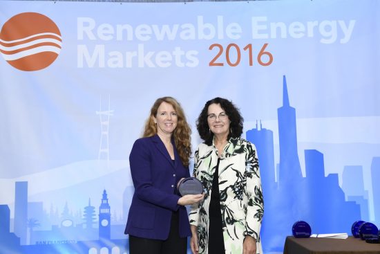 Kathy Mulvany, Vice President of Corporate Affairs, accepting the award from Alexis Strauss, Acting Regional Administrator, U.S. EPA 