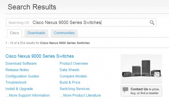 The search results box on Cisco.com.