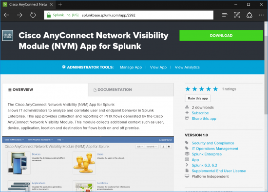 Cisco AnyConnect Network Visibility Module (NVM) App for Splunk