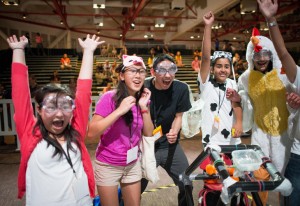 Students celebrate a successful design in last year’s Asteroid’s Rock challenge.