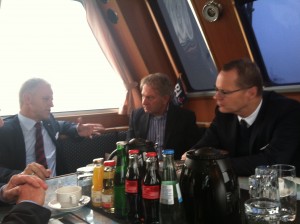 IoT discussions while observing Port of Hamburg. From left: HPA CEO Jens Meier, Cisco’s Wim Elfrink and Michael Ganser.