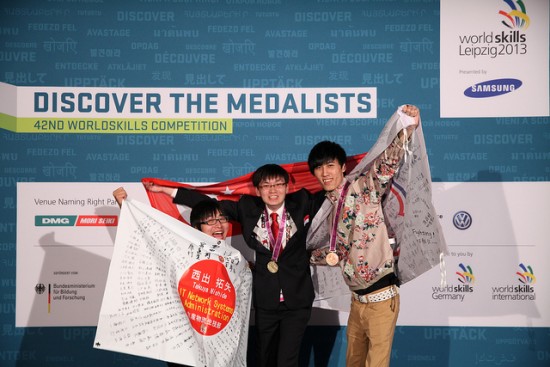 Two of the three Skill #39 medal winners in at WorldSkills 2013 were Cisco Networking Academy students. Pictured: Takuya Nishide, Jason Soh, and Hui-zhong Liu. Photo courtesy WorldSkills.