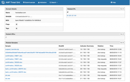 Figure 17.0: Domain pivot example in AMP Threat Grid