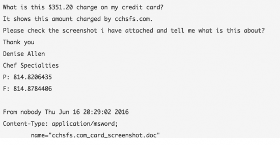 Figure 2.0: Example phishing message within attached e-mail