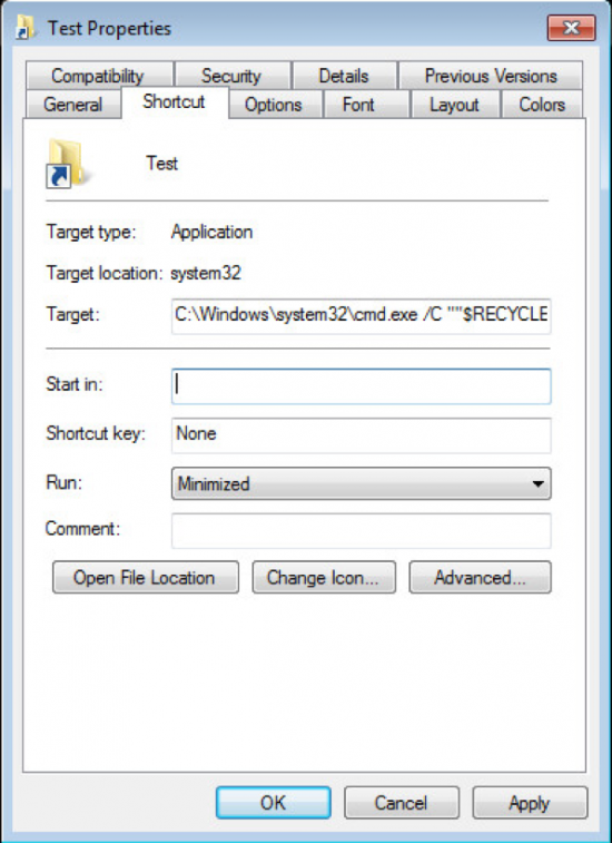 Figure 24.0: File shortcut properties for manual propagation