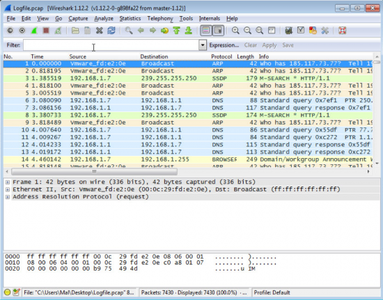 Figure 7. Screenshot of Wireshark