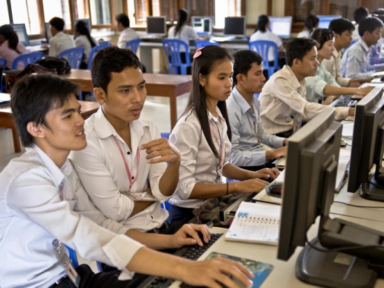 Cisco Networking Academy students in Cambodia have access to online courses and interactive activities.
