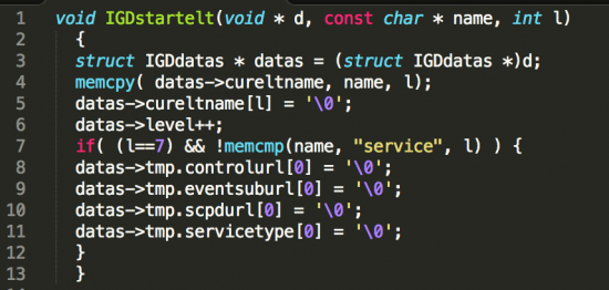 Vulnerable XML parser code of the MiniUPnP library