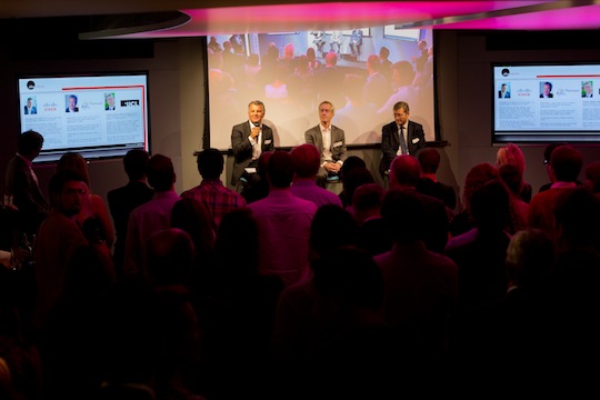 Phil Smith with Richard Hall,  Director of DC Thomson and  UCL Professor Stephen Smith speaking at IDEALondon on the preview evening event