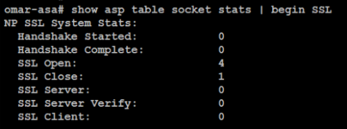 show asp table socket stats コマンドを使用して、基盤となる SSL システム統計を表示