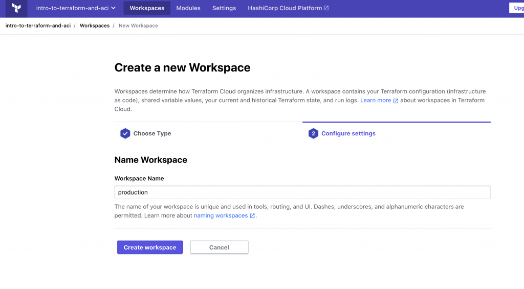 Create a new CLI Driven workspace1