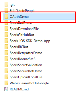 「Spark-API-Demos」フォルダには複数のフォルダが存在しますが、今回は「OAuthDemo」フォルダをのみ使用します。