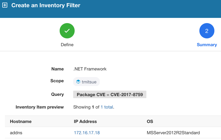 Microsoft .Net Frameworkの脆弱性"CVE-2017-8759"を持つワークロードをセグメンテーションするfilter作成の際のスクリーンショット