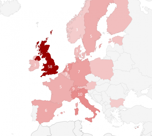 Map of blockchain start-ups across Europe