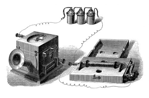 Engraving first telephone from 1860 made by Reis