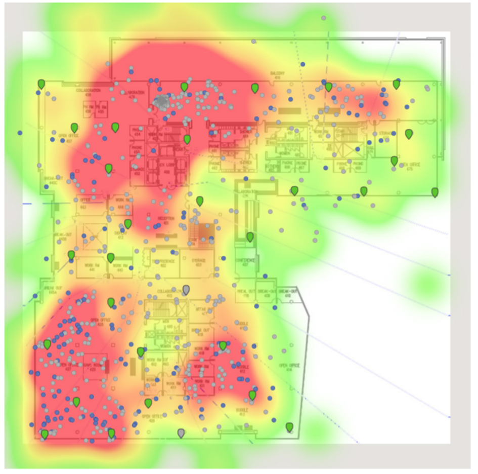 La vue Heatmap intégrée montre les tendances de la circulation piétonnière dans un espace physique au fil du temps.