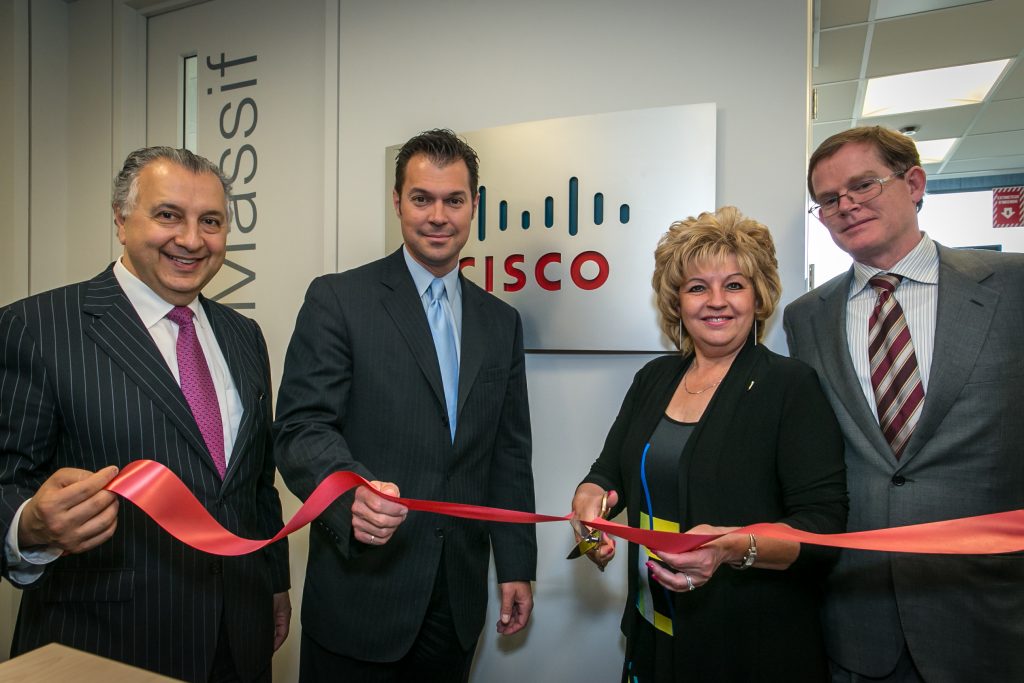 Cisco Canada’s Paul Zed, Jean-Claude Ouellet and Mike Ansley with Quebec City Deputy Mayor Michelle Morin-Doyle